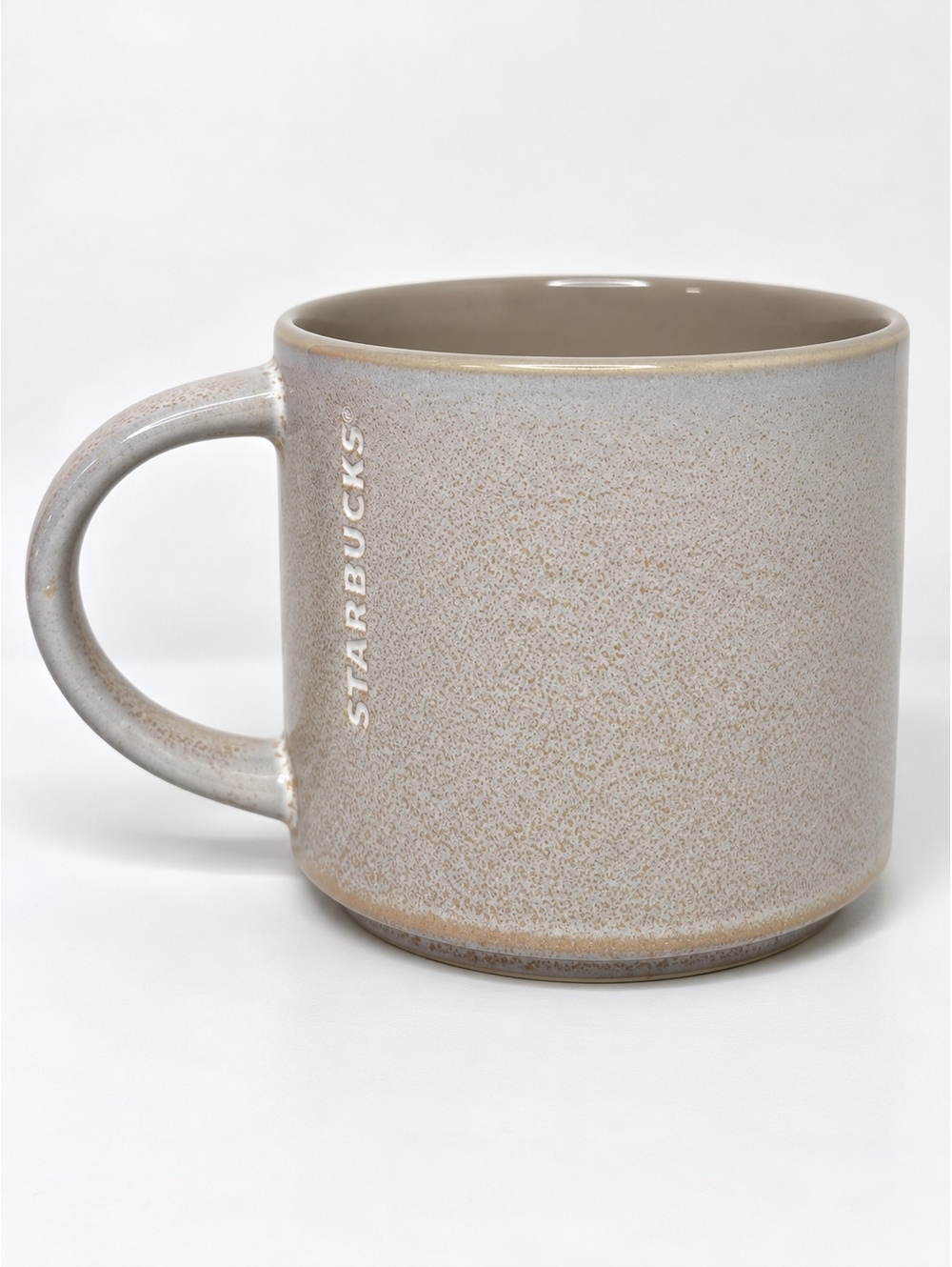 Starbucks 2013 Cream Speckled Ceramic Coffee Mug 14 Oz Debossed Logo